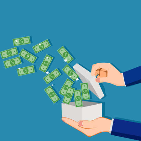 Banknotes fly out of the box. Financial concepts. business vector illustrationのイラスト素材