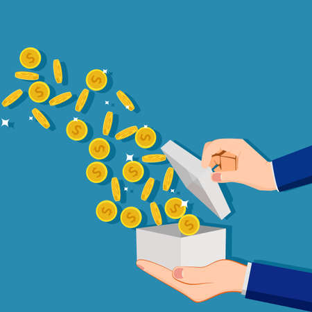 Coins fly out of the box. financial concept. business vector illustration