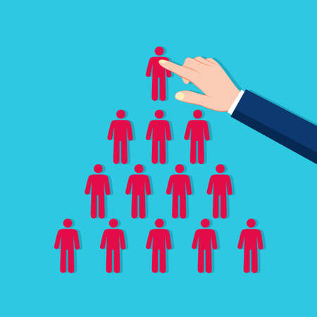 Hand Arranging Human Figures In Triangular Shape. Arranging vector illustrationのイラスト素材