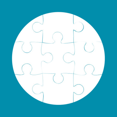 Round jigsaw. Jigsaw puzzle with thinking puzzle game. vectorのイラスト素材