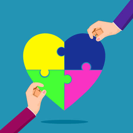 Complete a 4 part jigsaw puzzle heart. Vector illustration epsのイラスト素材