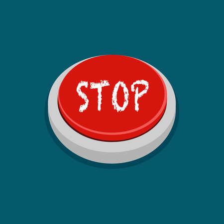 Red stop button. Isolated on a blue background. off sign vectorのイラスト素材