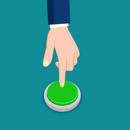 Press the green button. Business start up idea. vector illustrationのイラスト素材