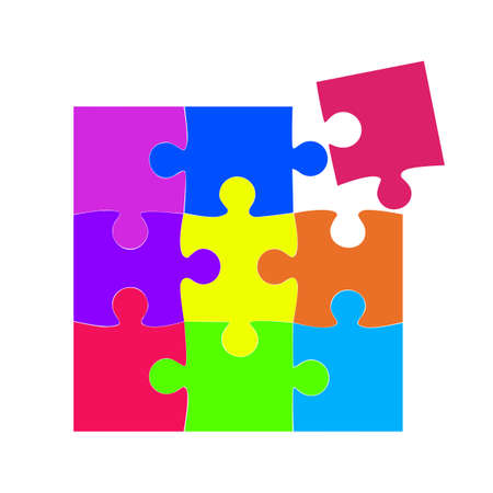 Colorful puzzles. Puzzle logo isolated on white background. vector illustrationのイラスト素材