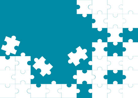 The blue background is made of white puzzle pieces. Empty place for your content. vectorのイラスト素材