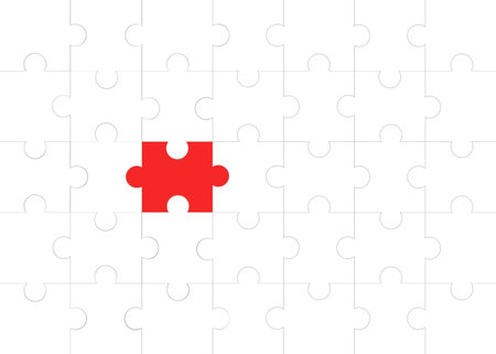 White puzzle with different red pieces. One of many. business concept Vector illustrationのイラスト素材
