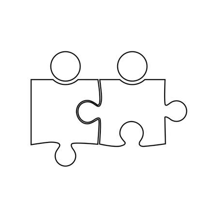 People work in teams with two puzzle pieces icon. Working together. vector designのイラスト素材