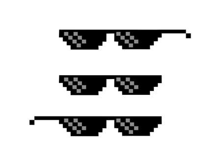 Pixel art glasses. Black Glasses of Thug Life. isolated on white background vectorのイラスト素材