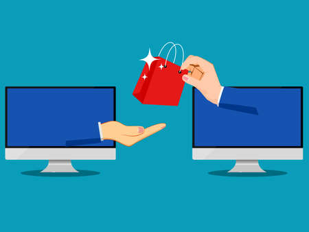 Businessman holding shopping bags. Gift giving idea. shop concept vector illustrationのイラスト素材