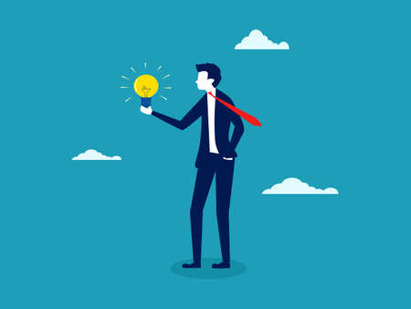 Businessman holding a light bulb. Innovation and inspiration. vector illustrationのイラスト素材