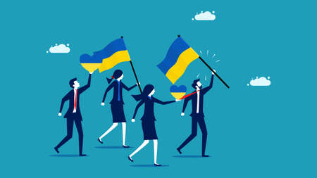 People hold the Ukrainian flag. ukraine banner for national day with modern designのイラスト素材