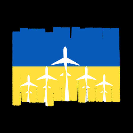 Flying planes and Ukrainian symbols. The concept of war in Ukraine. support ukraineのイラスト素材