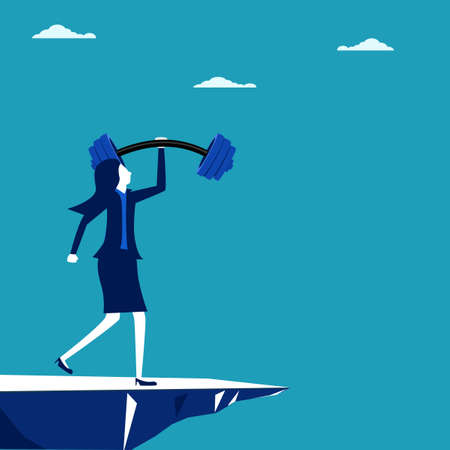 Strong business woman. Business Woman holding a barbell with one hand. concept of successのイラスト素材