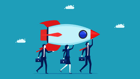 Starting a business. Businessman helping to carry rockets. business concept vectorのイラスト素材