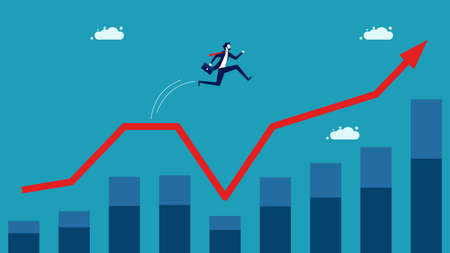 Avoid crises. A businessman jumps over the gap of the falling graph. business conceptのイラスト素材