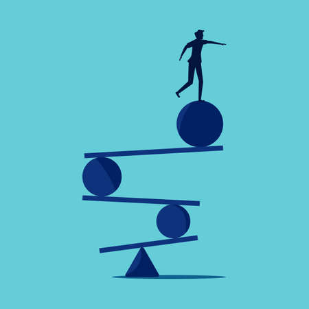 Balance. A business man maintains a balance between life and work. vector illustrationのイラスト素材