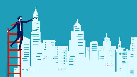 A businessman builds her own business. Business idea. vector illustration. build business conceptのイラスト素材