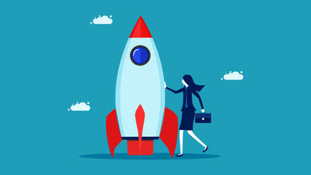 Businessmen set up new businesses. Business start up idea. Business women filed next to innovative rockets. business conceptのイラスト素材