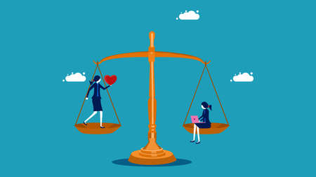 Balancing life and work. Businesswoman working on scales. business concept vector illustrationのイラスト素材