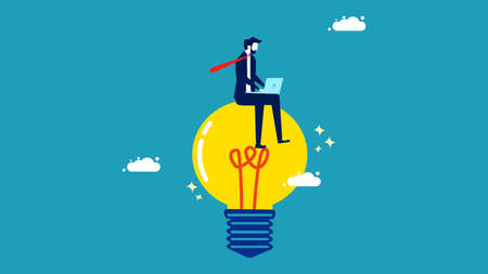 Creative business planning and analysis. Businessman working on a light bulb. business concept vector illustrationのイラスト素材