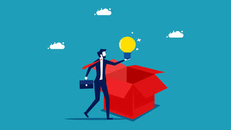 Open the thought box. business people open to new creativity. business concept vector illustrationのイラスト素材