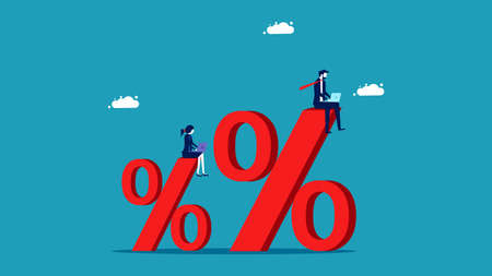 Percentage. Businessman sitting on percentage sign. Business concept vector illustrationのイラスト素材