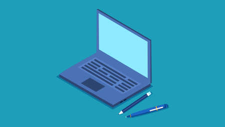 Laptop computer with pen and pencil. office work place. business concept vectorのイラスト素材