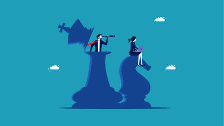 Functional planning and business strategy Businessman working on chess pieces. business concept vectorのイラスト素材