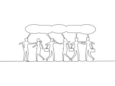 Meeting and talking. Employees meet and talk about work. continuous line drawing business concept vector epsのイラスト素材