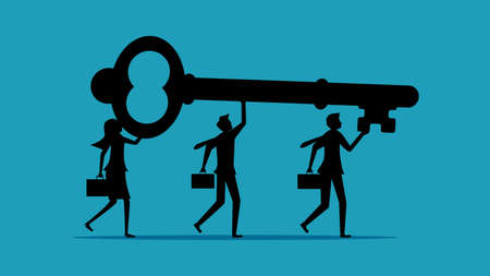 Decode the puzzle. Businessman holding keys. Silhouette Business Concept Vector Illustration epsのイラスト素材