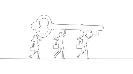 Decode the puzzle. Businessman holding keys. continuous line drawing business concept vector illustration epsのイラスト素材