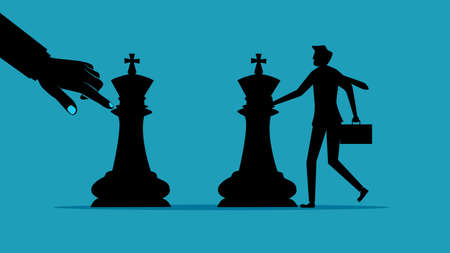 Business strategy. Businessman playing a game of chess. Silhouette Business Concept Vector illustrationのイラスト素材