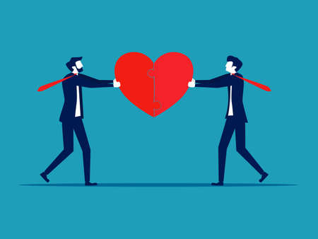 Cooperation. A businessman connects the heart puzzle. business concept vector illustration epsのイラスト素材