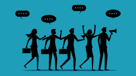 businessmen hold megaphones in protest. Claims. Business concept. black silhouette vector
