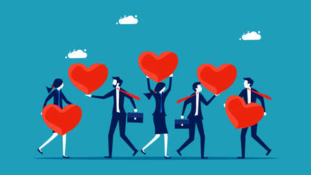Customer relationship management. A group of businessmen hold hearts. business concept vectorのイラスト素材
