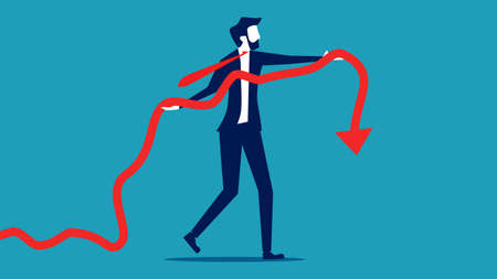 The economy is in decline. Businessman holding a crisis graph. finance and investment