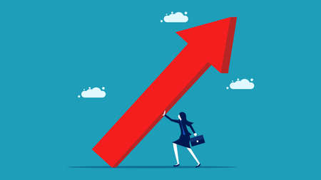 Stop the economic crisis. Business woman pushing an arrow up. investment and business vectorのイラスト素材