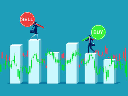 Stock trading. Businessman bidding on share price on graph. investment conceptのイラスト素材