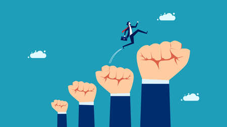 Encouragement to work. Businessman running on his hands raised. business concept vector illustrationのイラスト素材