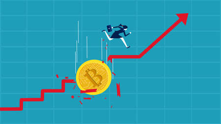 Avoid the digital currency market crisis. Bitcoin coins fall. The growing line chart is broken vectorのイラスト素材