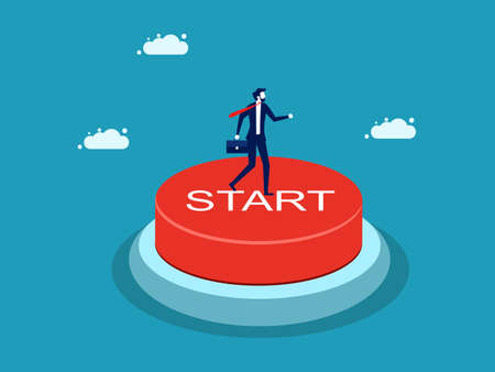 Start working or doing business. businessman working on start button vectorのイラスト素材