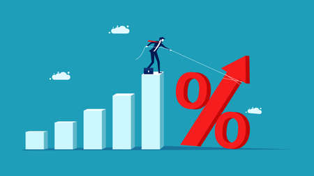 Increase interest rates. Businessman pulling up percentage icon. finance and investment vectorのイラスト素材
