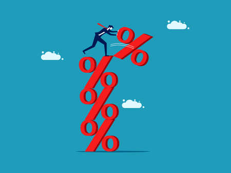 Reduce interest rates. Businessman pushing down percentage icon. vector illustrationのイラスト素材
