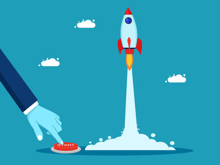 rocket launch. Start a business. Rockets fly into the sky. business and investment concept vector