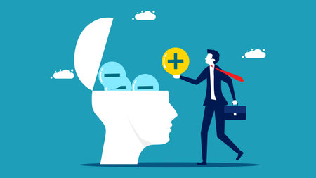 Think negative. Add positive thoughts to negative people. business concept vector epsのイラスト素材