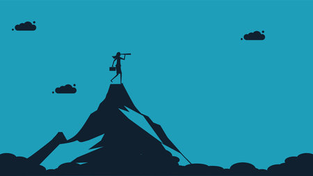 Silhouette of a woman with binoculars looking into the mountains. vector illustration epsのイラスト素材