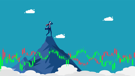 Stuck on a stock mountain. Stuck on a mountain with a stock chart. vector illustrationのイラスト素材
