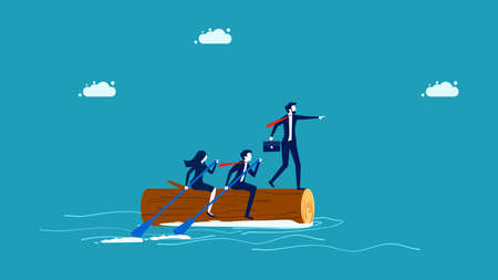 Direction of working as a team. A team of businessmen sailing in the direction of the leader vectorのイラスト素材