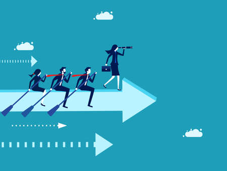 Inspiration to drive the company to success. team work of businessmen rowing on arrow signs vectorのイラスト素材