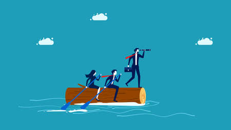 Direction of working as a team. A team of businessmen sailing in the direction of the leader vectorのイラスト素材